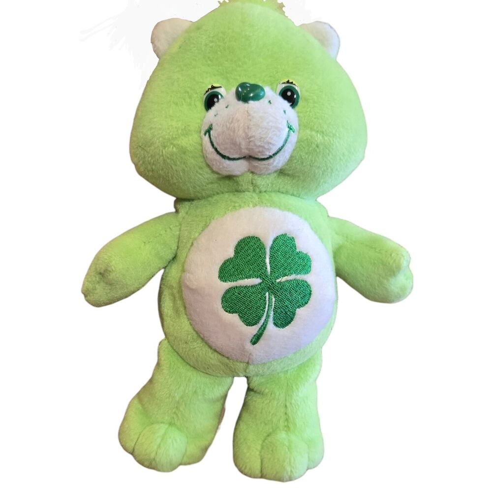 Vintage 2002 Care Bears Play Along Good Luck Bear Green Stuffed Animal Plush 9"